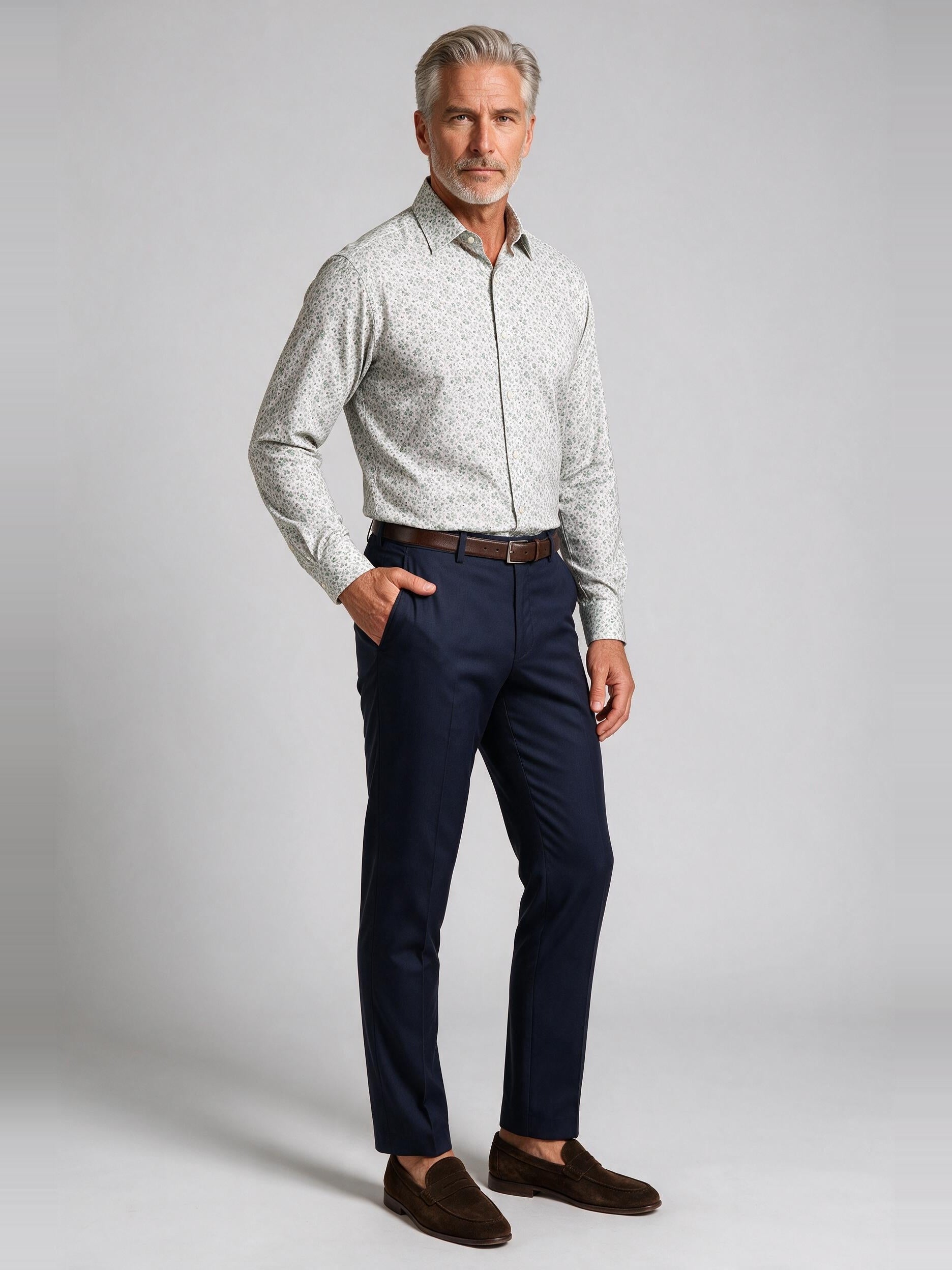 Bugatchi Ooohcotton L/S James Shirt, Seafoam, worn with a dress trouser | Mondo Uomo Naples FL