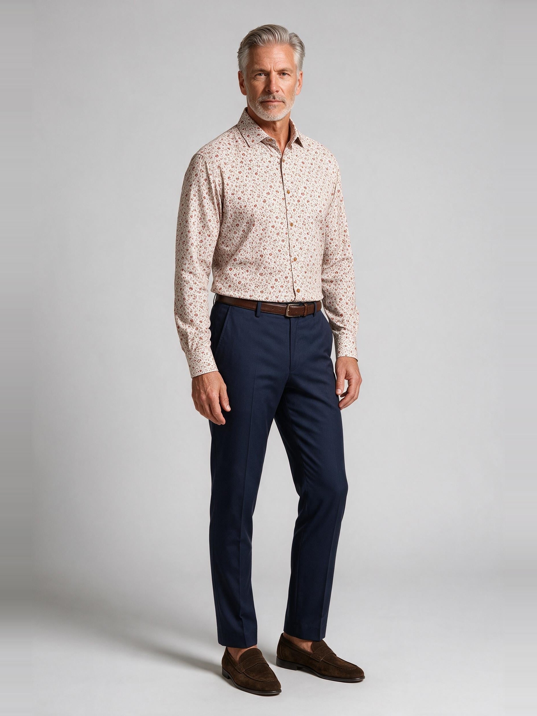 Bugatchi Ooohcotton L/S James Shirt, Sienna, worn with a dress trouser | Mondo Uomo Naples FL