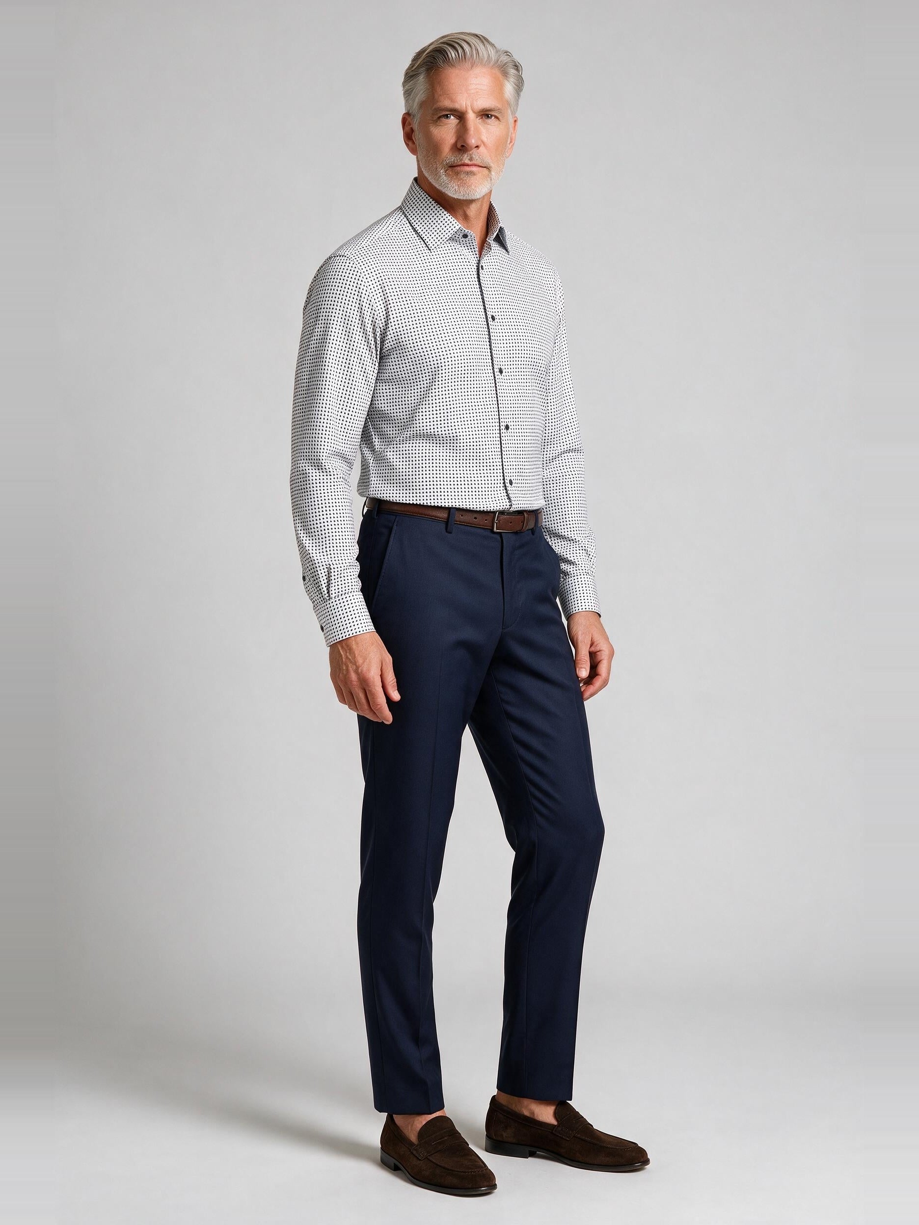 Bugatchi Ooohcotton L/S James Shirt, White, worn with a dress trouser | Mondo Uomo Naples FL
