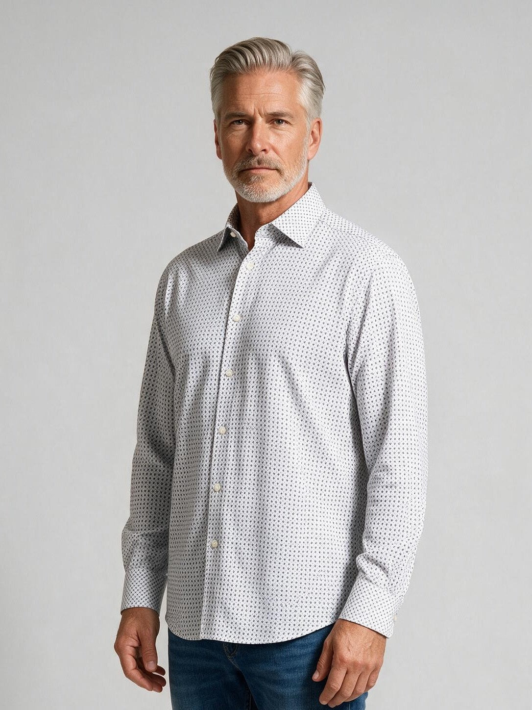 Bugatchi Ooohcotton L/S James Shirt, White, detail | Mondo Uomo Naples FL