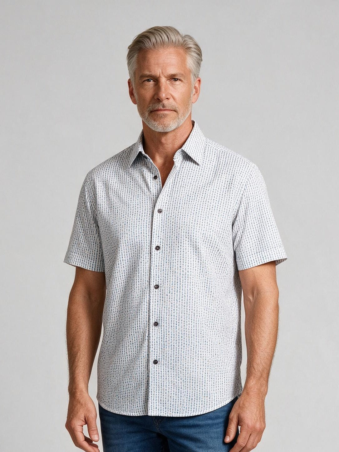 Bugatchi Ooohcotton S/S Miles Shirt, Air Blue, fabric detail | Mondo Uomo Naples FL