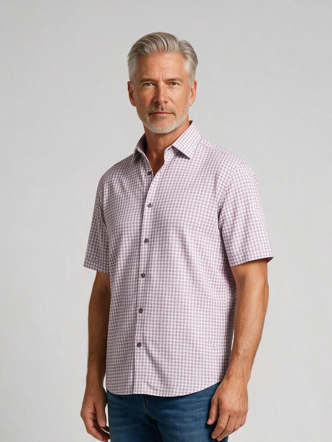 Bugatchi Ooohcotton S/S Miles Shirt, Orchid, fabric detail | Mondo Uomo Naples FL