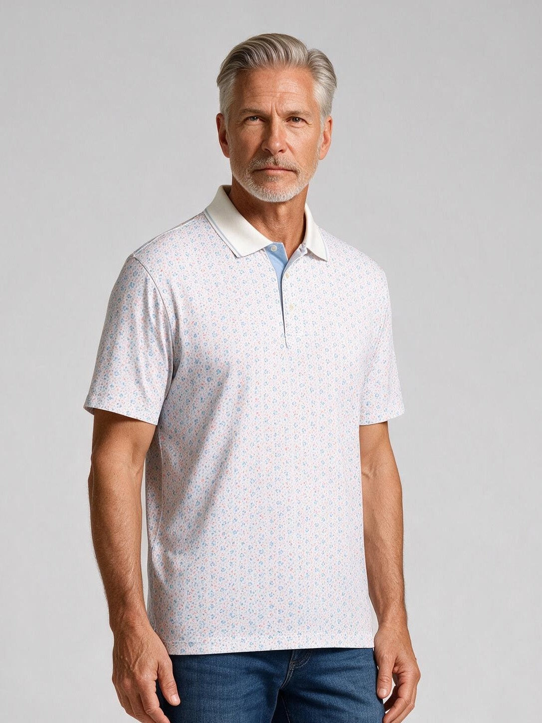 Bugatchi Ooohcotton S/S Vidal Polo, Air Blue, detail | Mondo Uomo Naples FL
