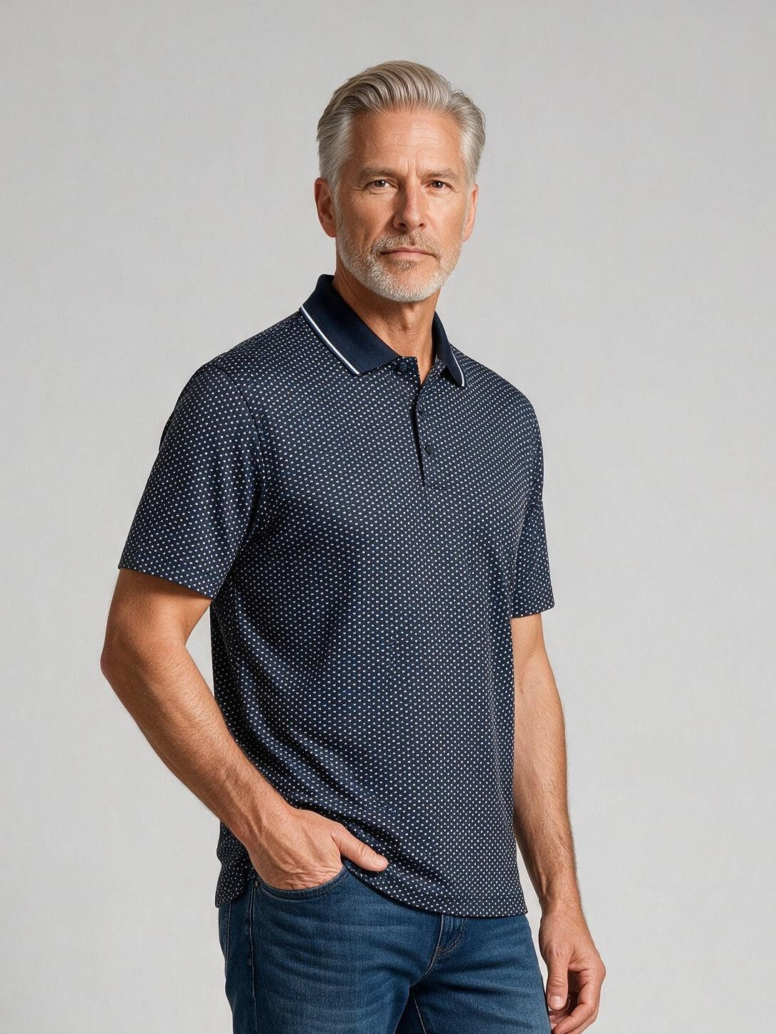 Bugatchi S/S Harlan Polo, Navy, detail | Mondo Uomo Naples FL