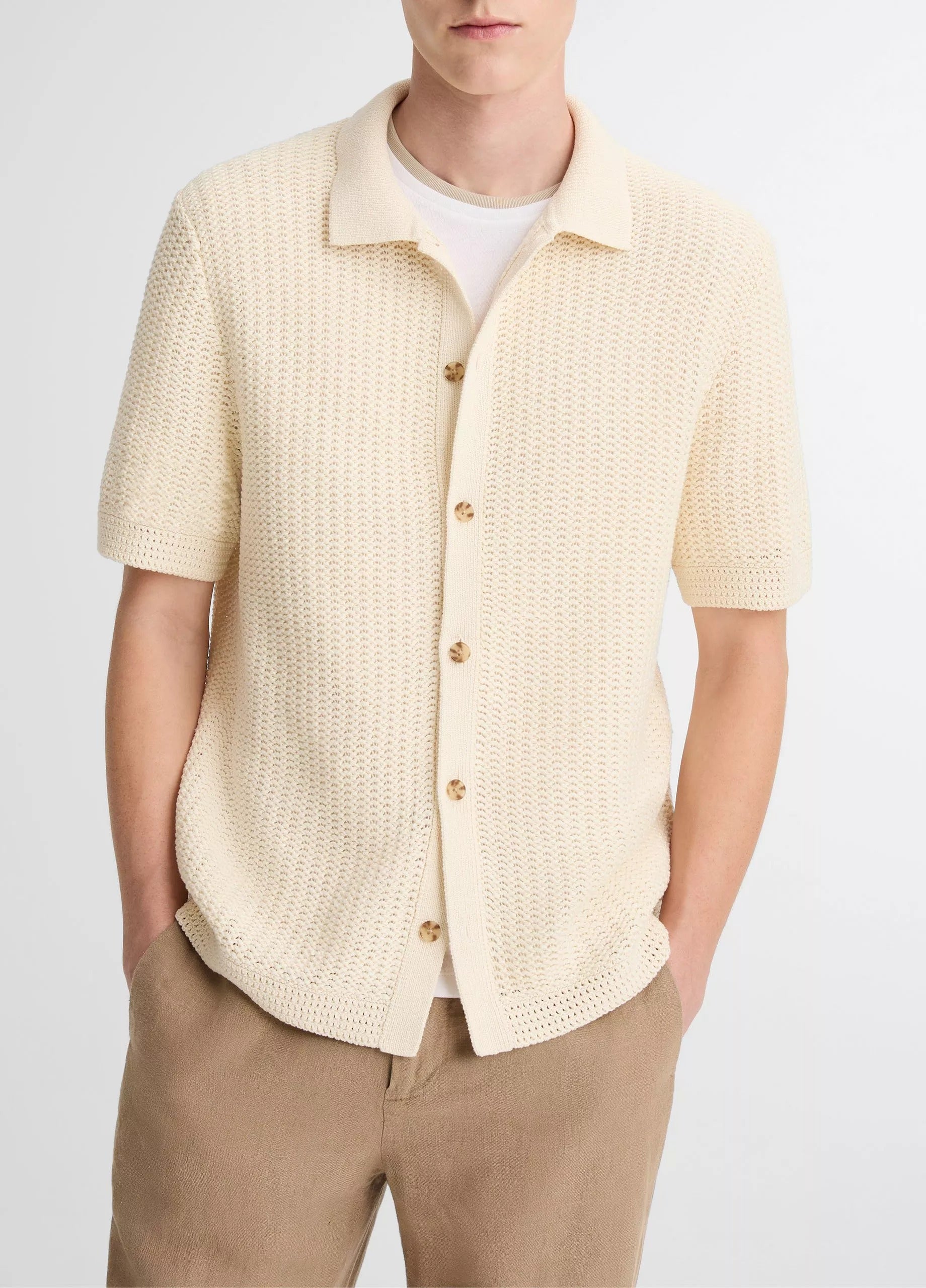 Vince S/S Crochet Button Down, Bone