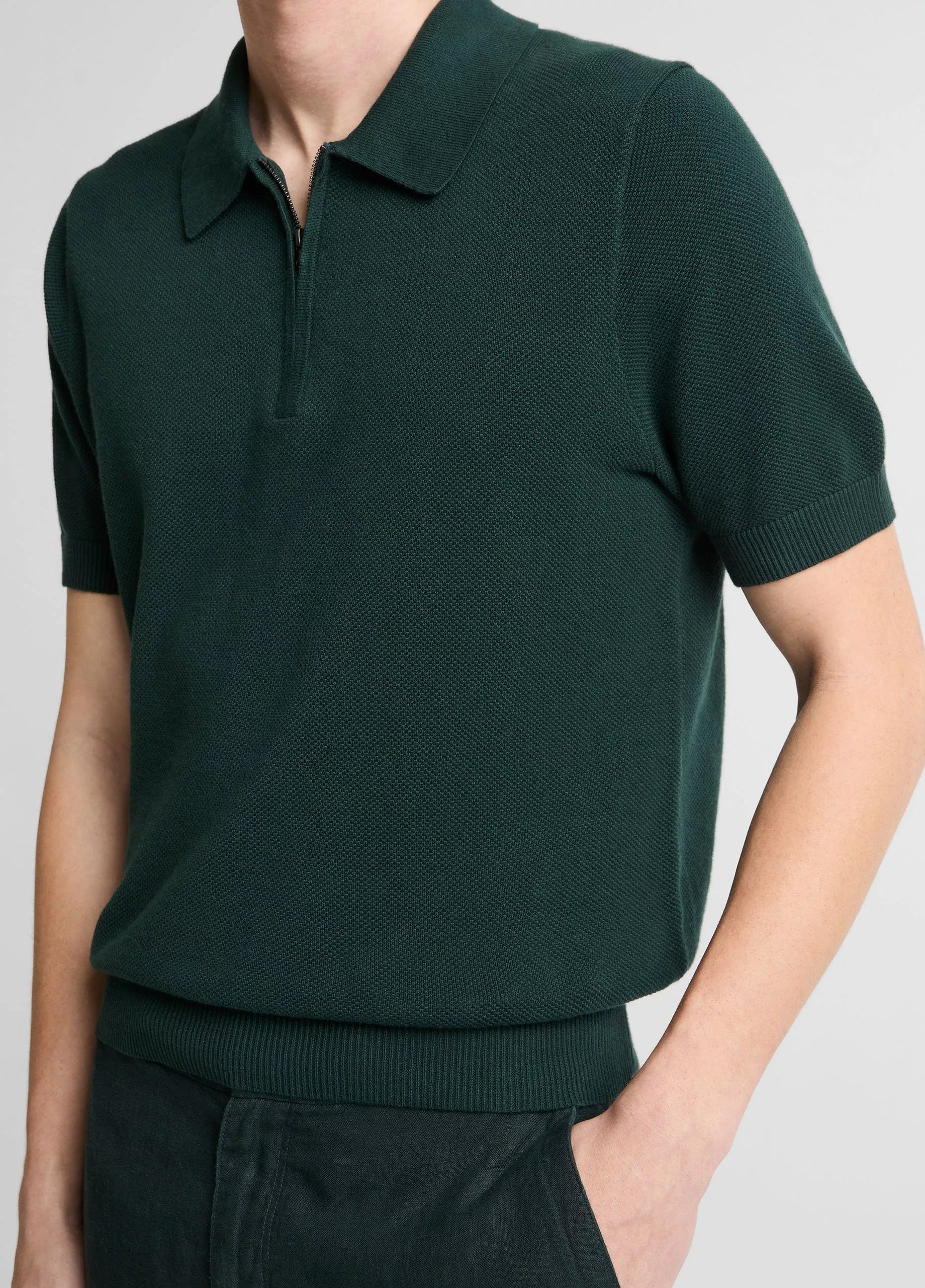Vince Pique S/S ZIp Polo, Seaweed