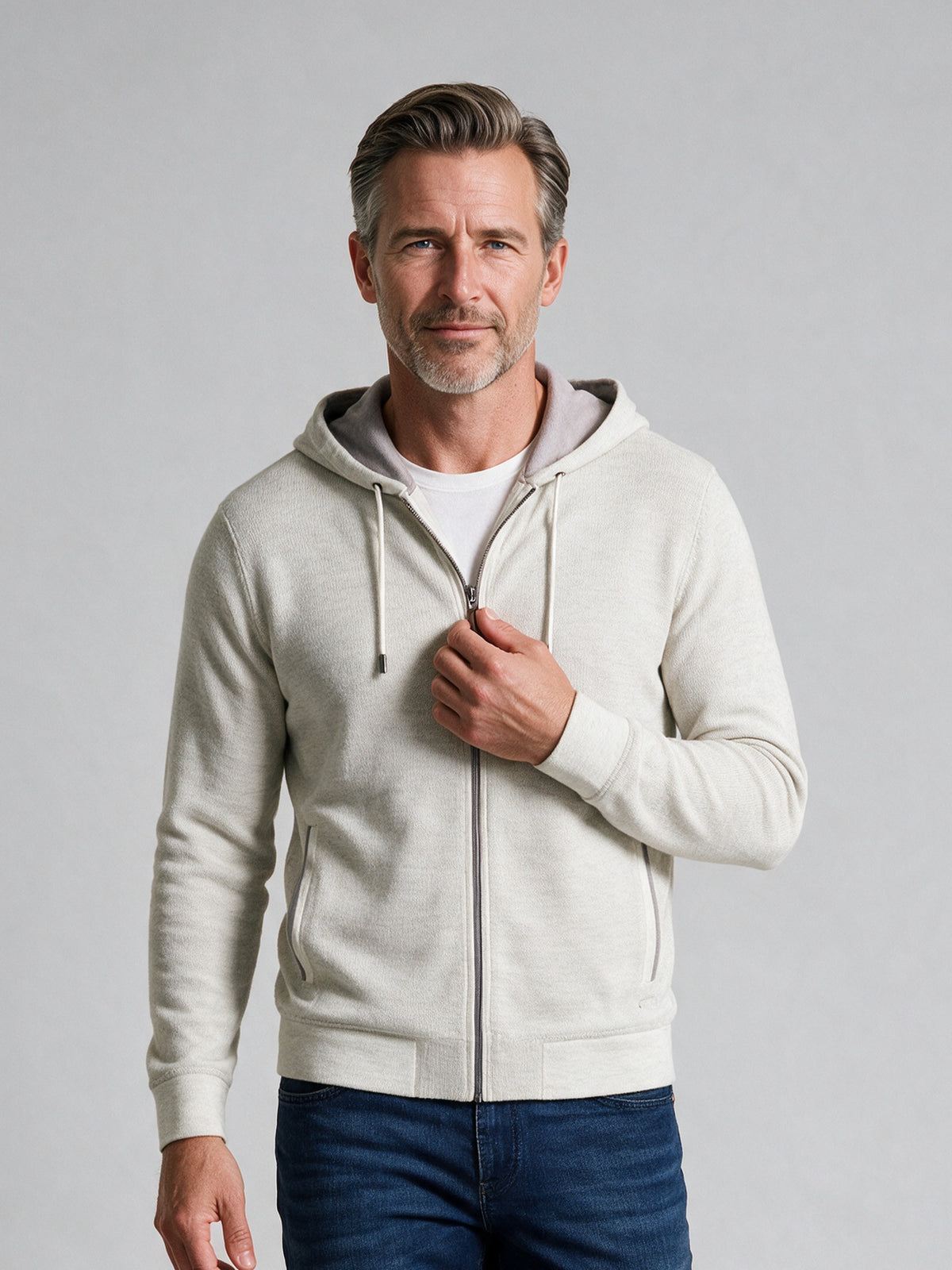 Bugatchi L/S Full-Zip Hoodie, Chalk – view 2