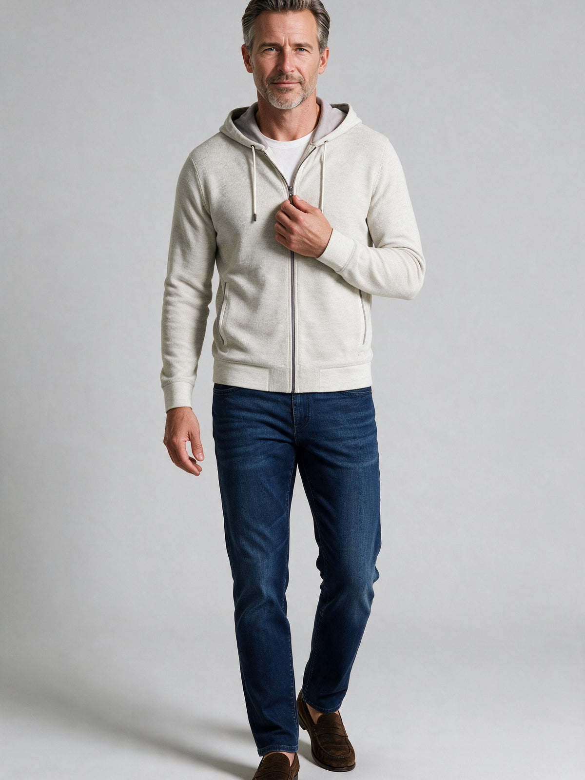 Bugatchi L/S Full-Zip Hoodie, Chalk – view 3