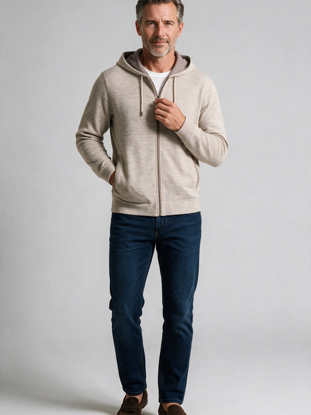 Bugatchi L/S Full-Zip Hoodie, Oatmeal – view 3