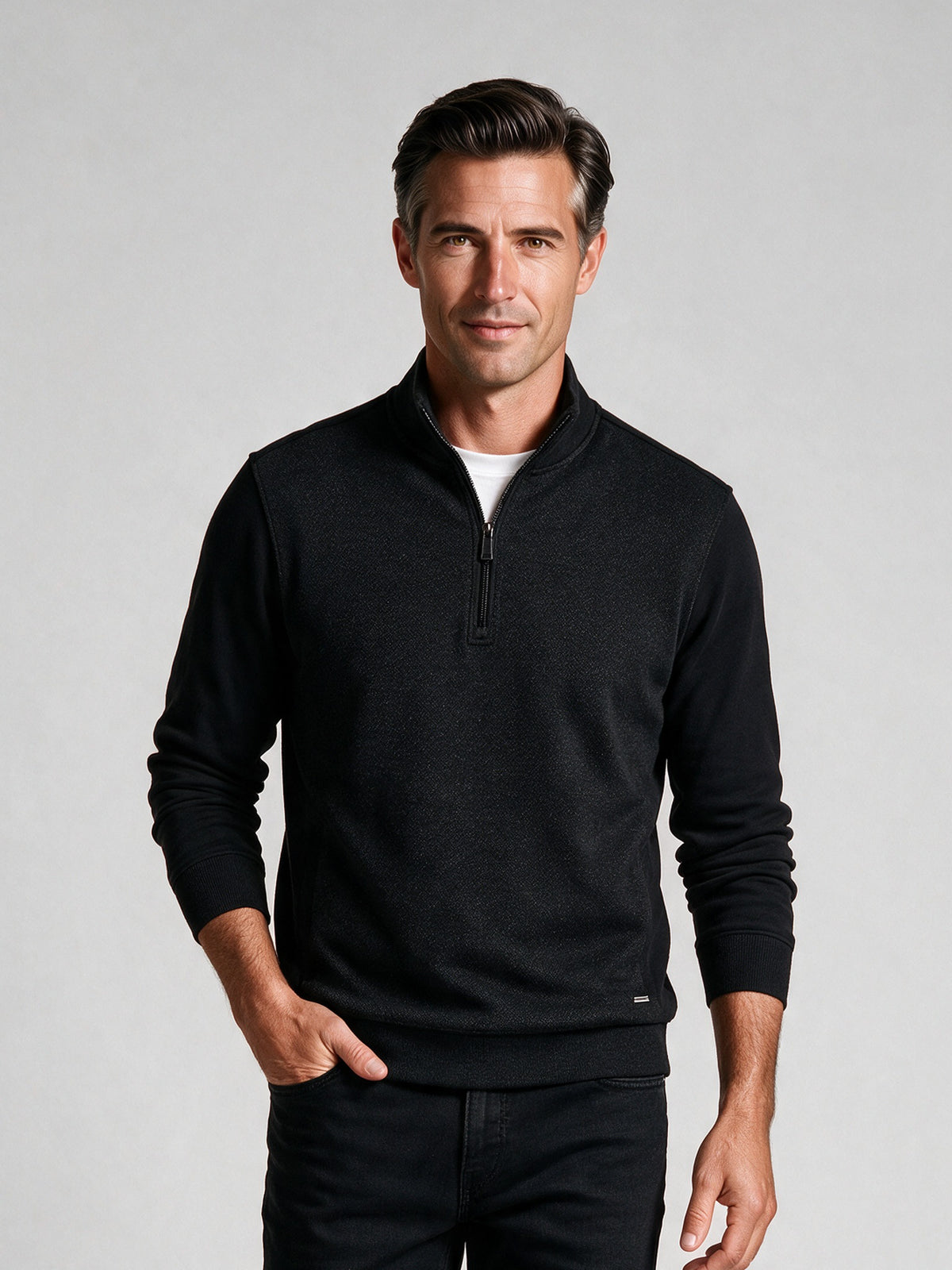 Bugatchi L/S Quarter-Zip Knit, Black – view 2
