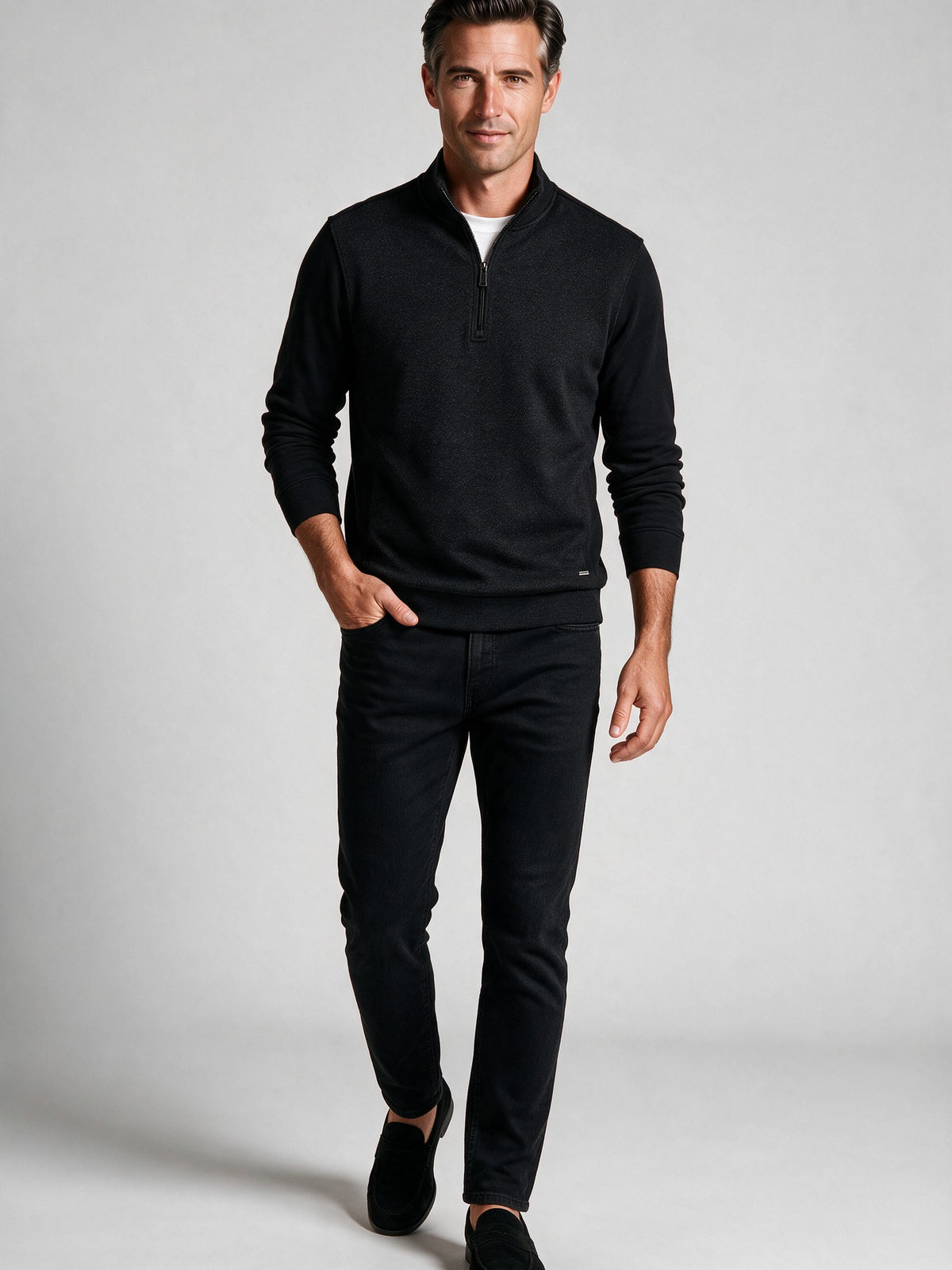Bugatchi L/S Quarter-Zip Knit, Black – view 3