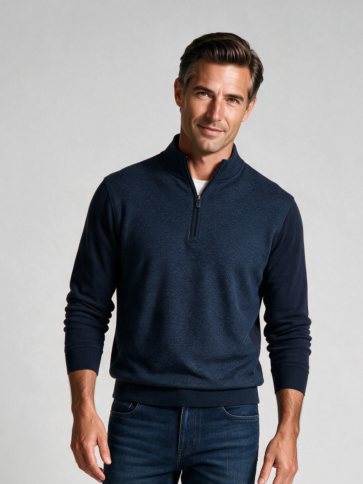 Bugatchi L/S Quarter-Zip Knit, Navy – view 2
