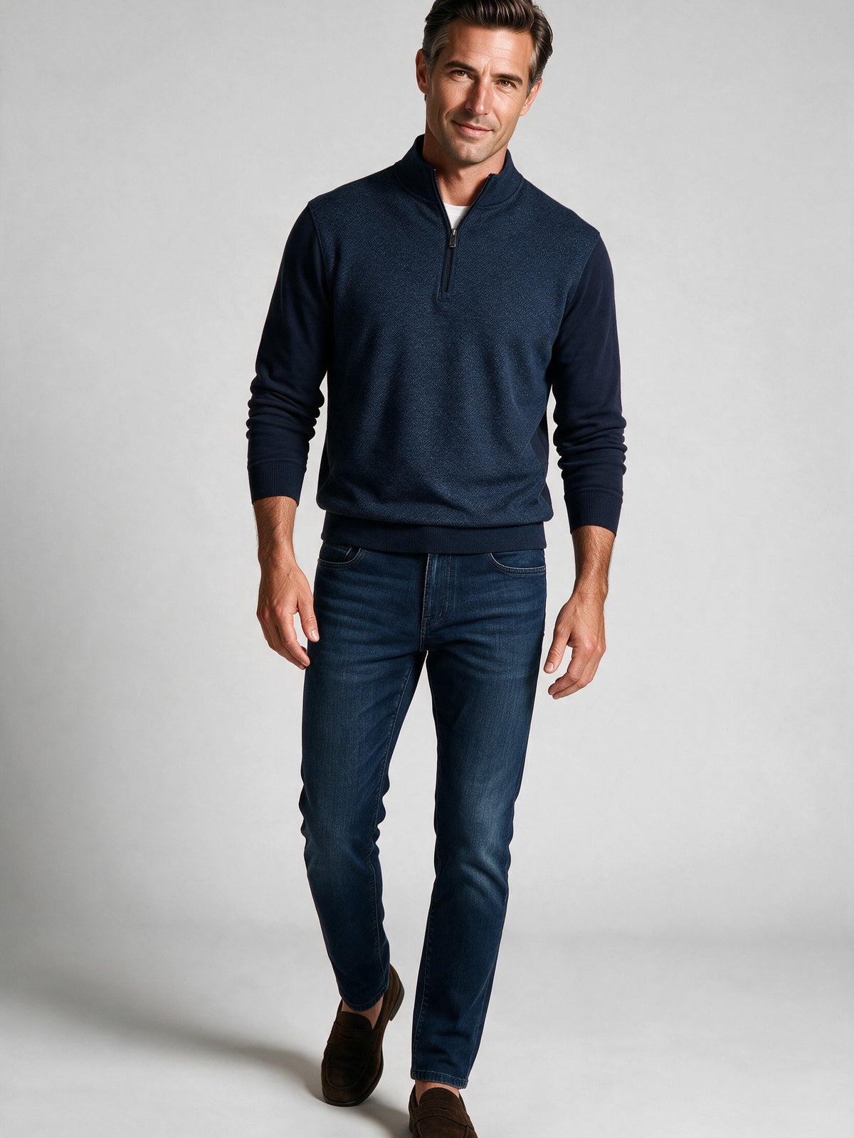 Bugatchi L/S Quarter-Zip Knit, Navy – view 3