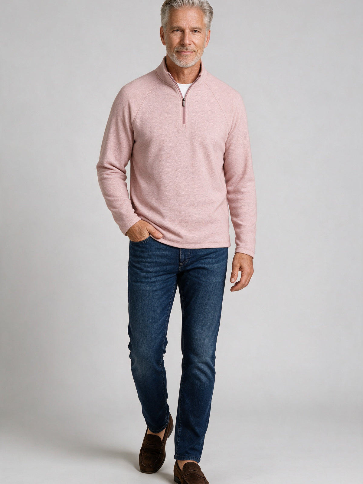 Bugatchi L/S Quarter-Zip Knit, Dusty Pink – view 3