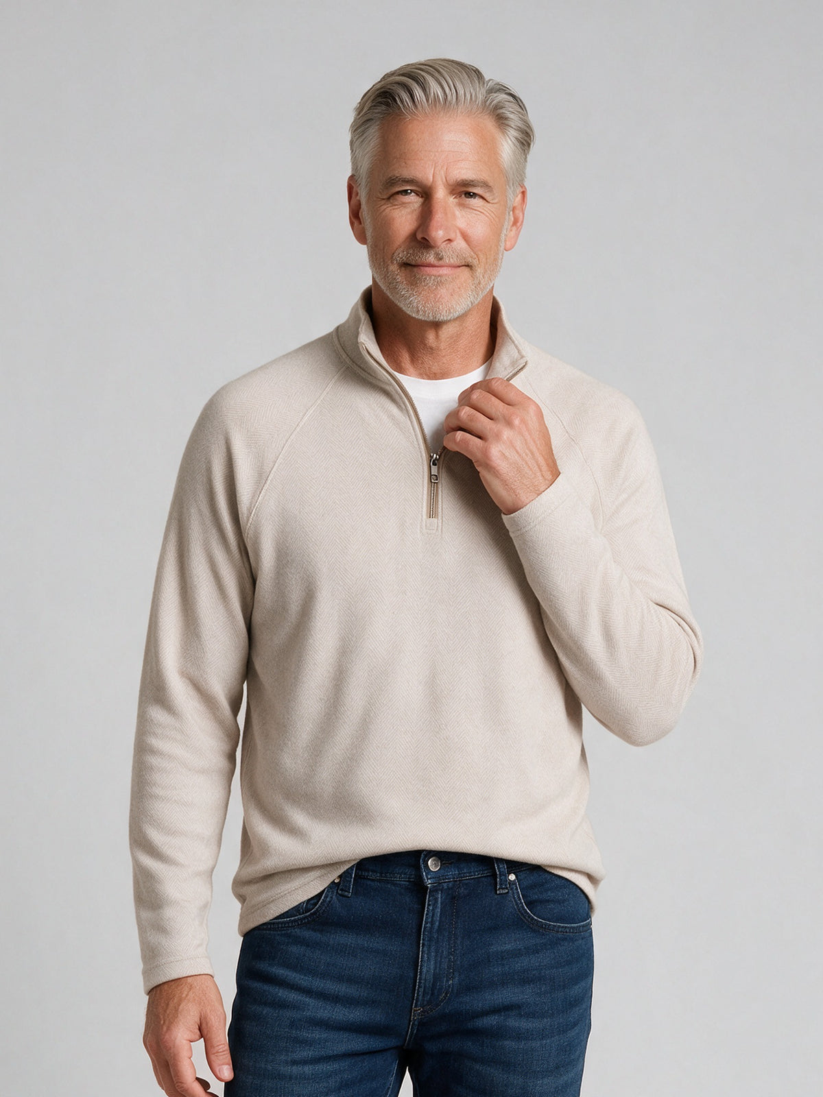 Bugatchi L/S Quarter-Zip Knit, Limestone – view 2