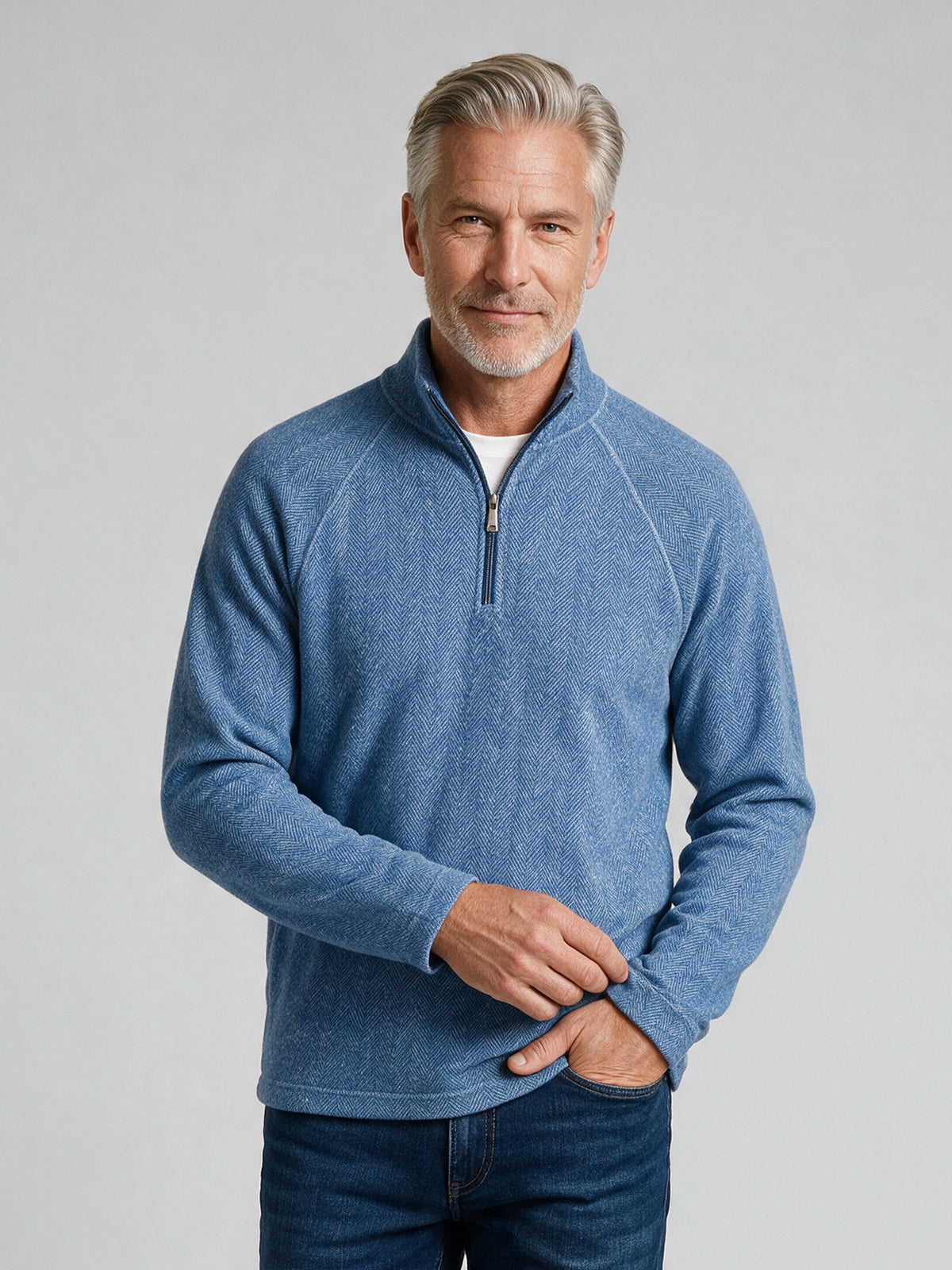 Bugatchi L/S Quarter-Zip Knit, Marine Blue – view 2