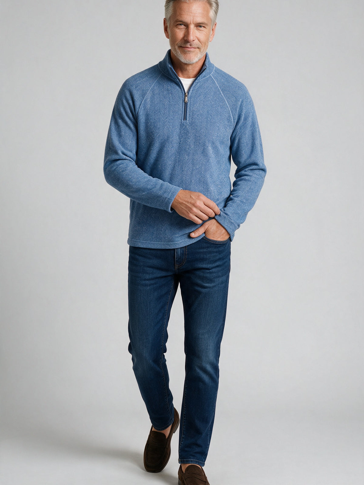 Bugatchi L/S Quarter-Zip Knit, Marine Blue – view 3