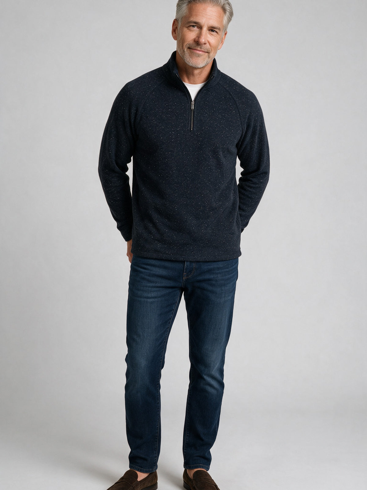 Bugatchi L/S Quarter-Zip Knit, Navy – view 3