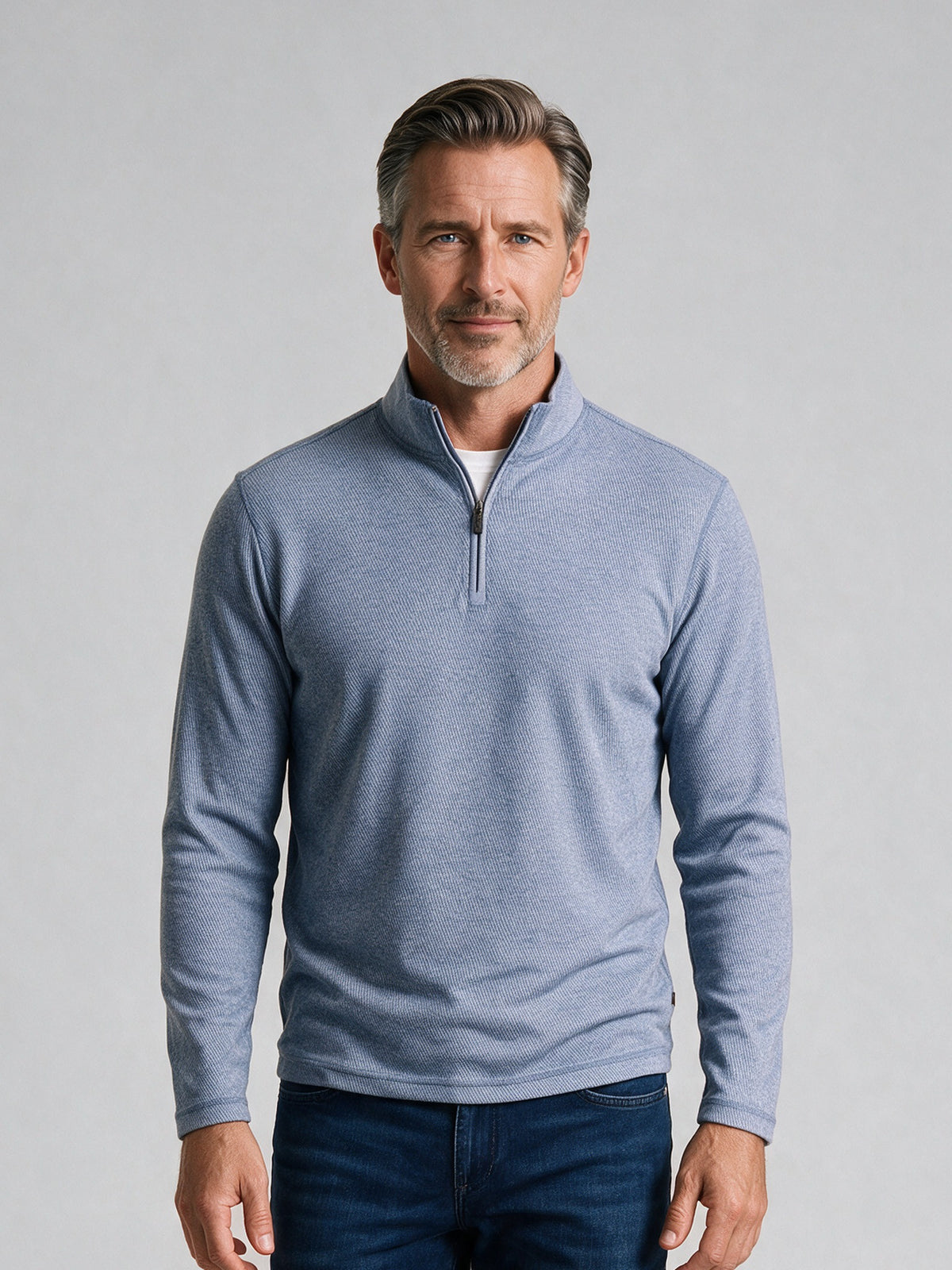 Bugatchi L/S Quarter-Zip Knit, Steel – view 2
