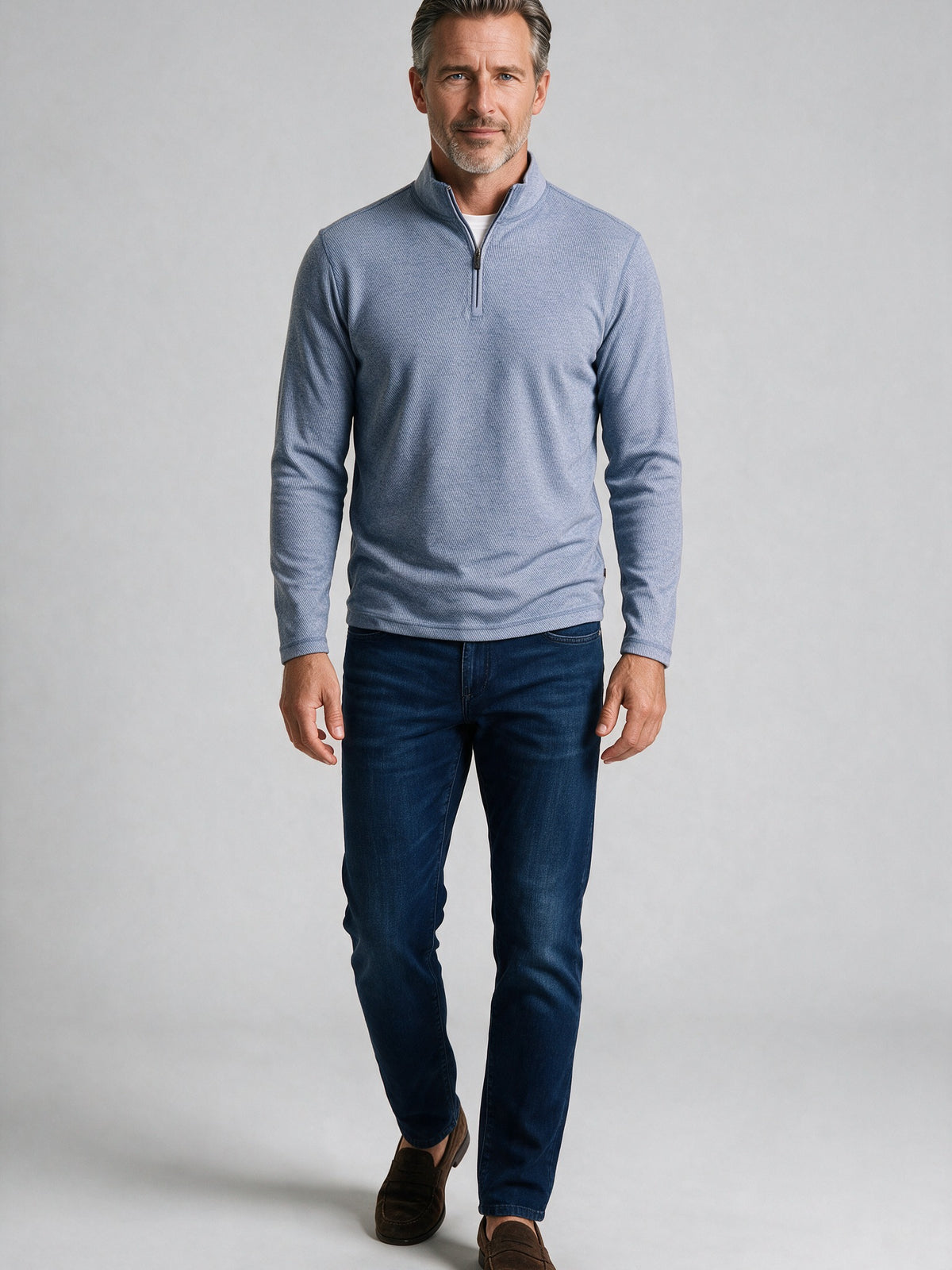 Bugatchi L/S Quarter-Zip Knit, Steel – view 3