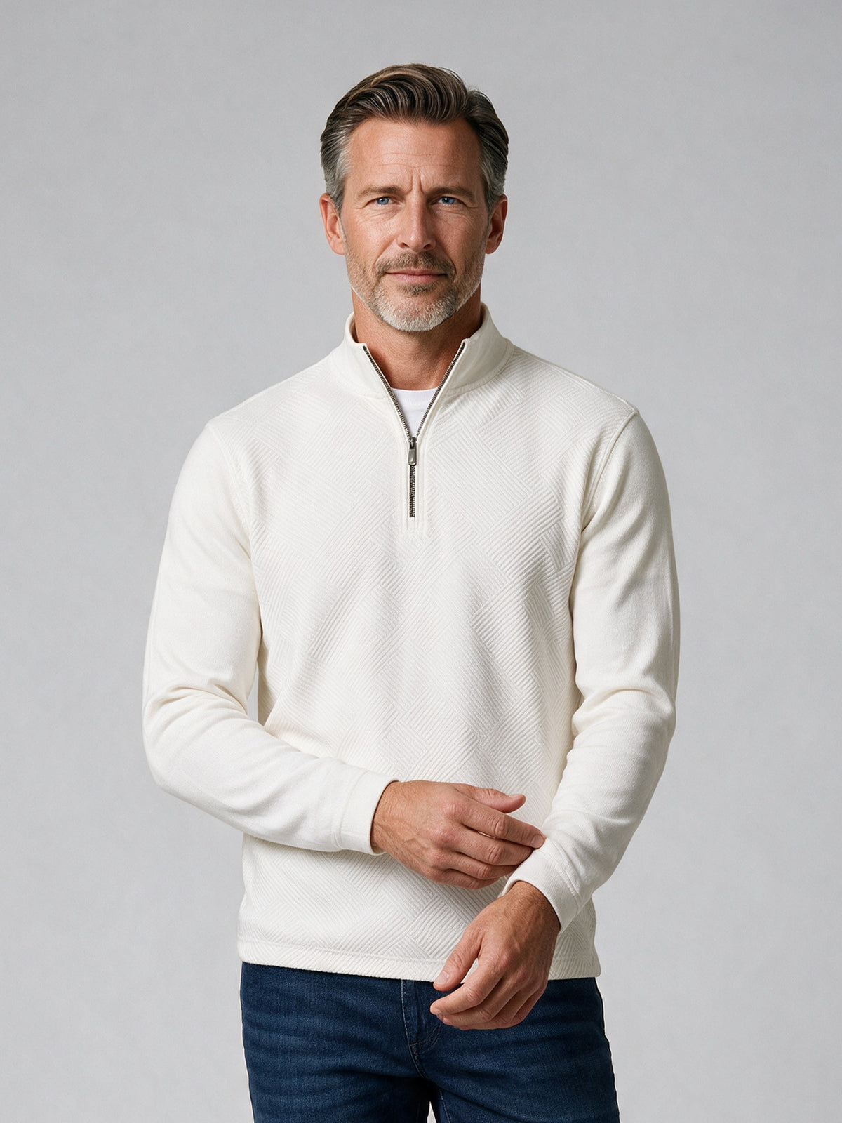Bugatchi Soft Touch Quarter-Zip Knit, Chalk – view 2