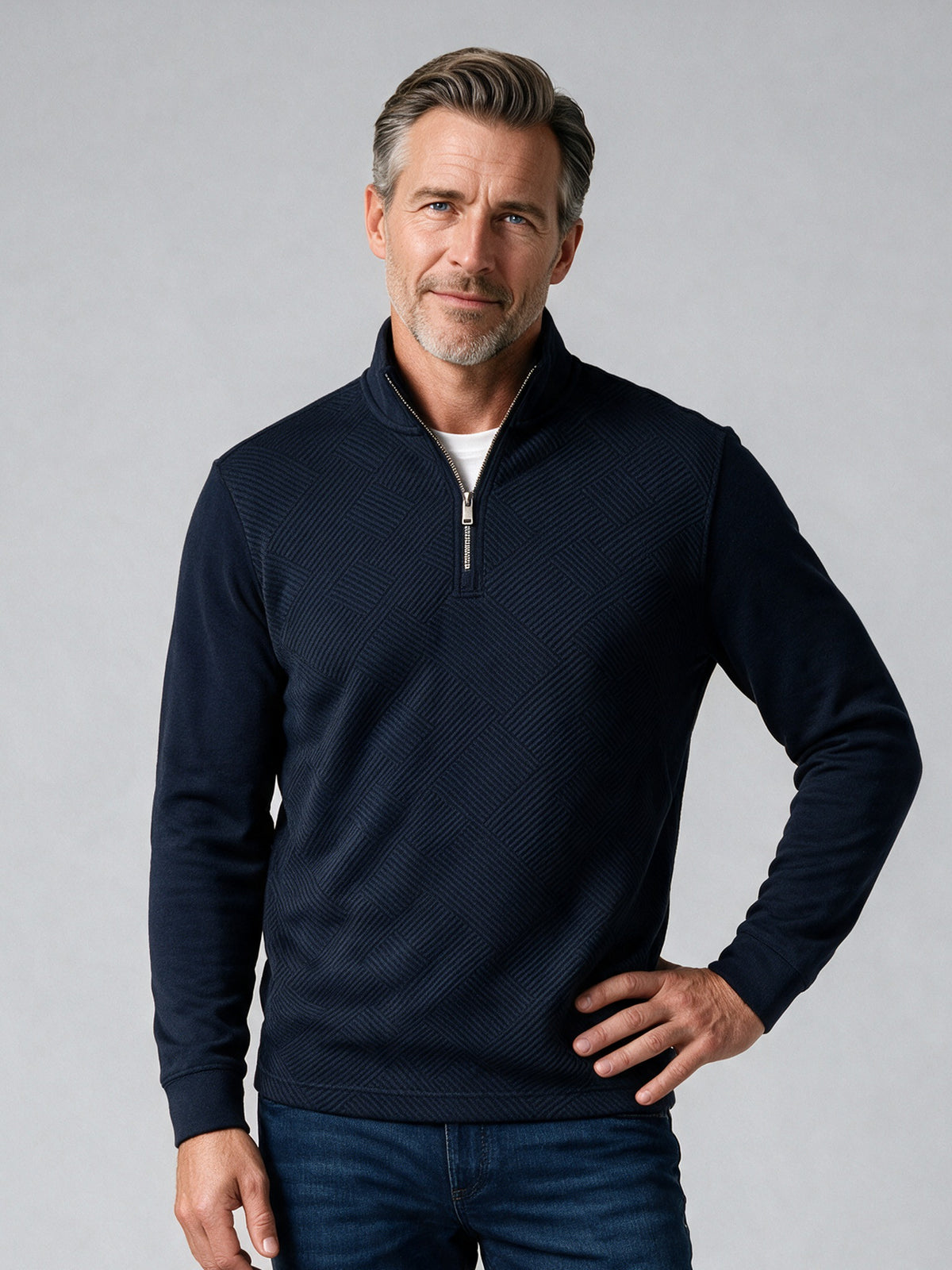 Bugatchi Soft Touch Quarter-Zip Knit, Navy – view 2