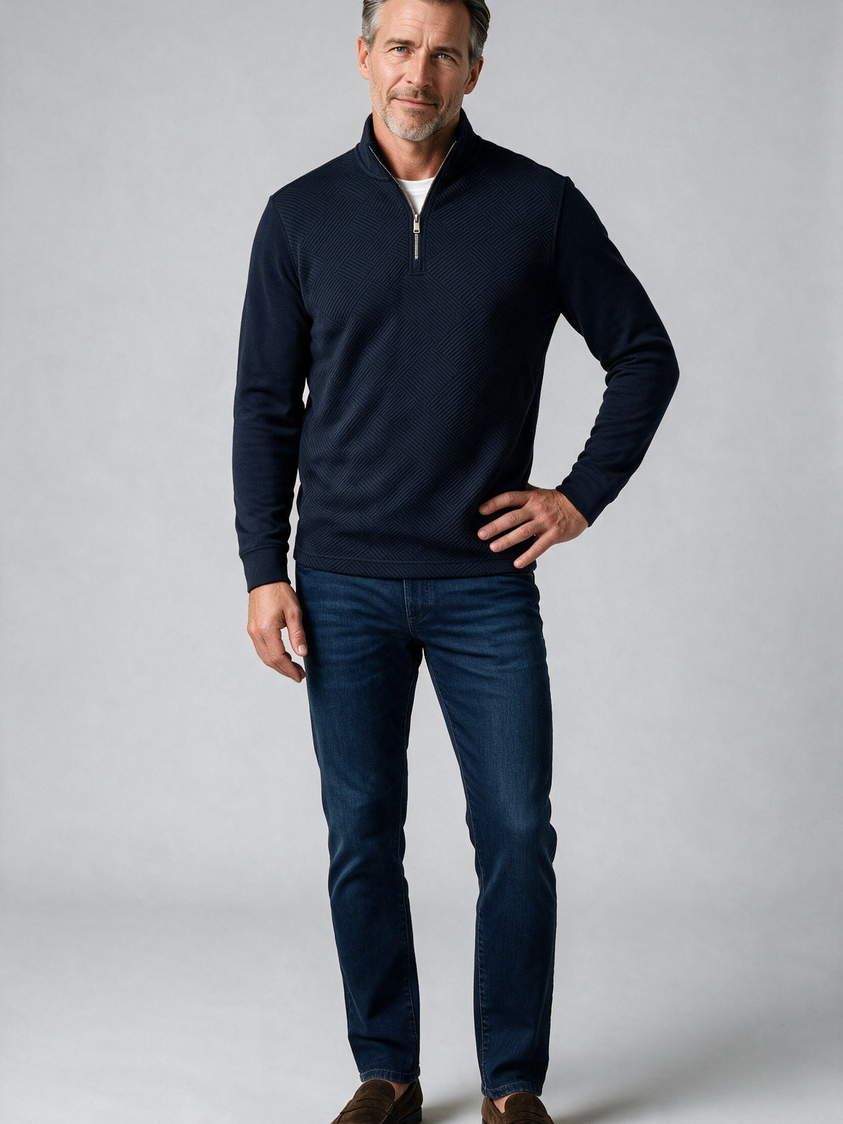 Bugatchi Soft Touch Quarter-Zip Knit, Navy – view 3