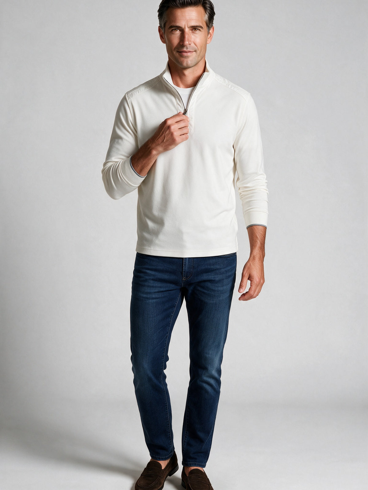 Bugatchi Soft Touch Quarter-Zip Knit, Chalk – view 3