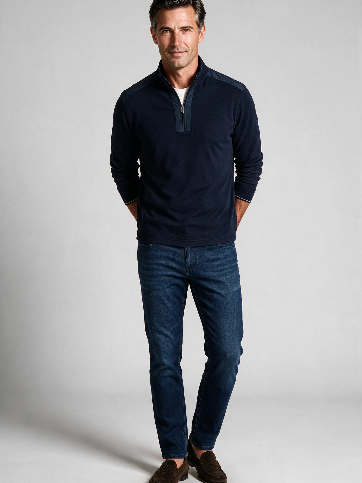 Bugatchi Soft Touch Quarter-Zip Knit, Navy – view 3