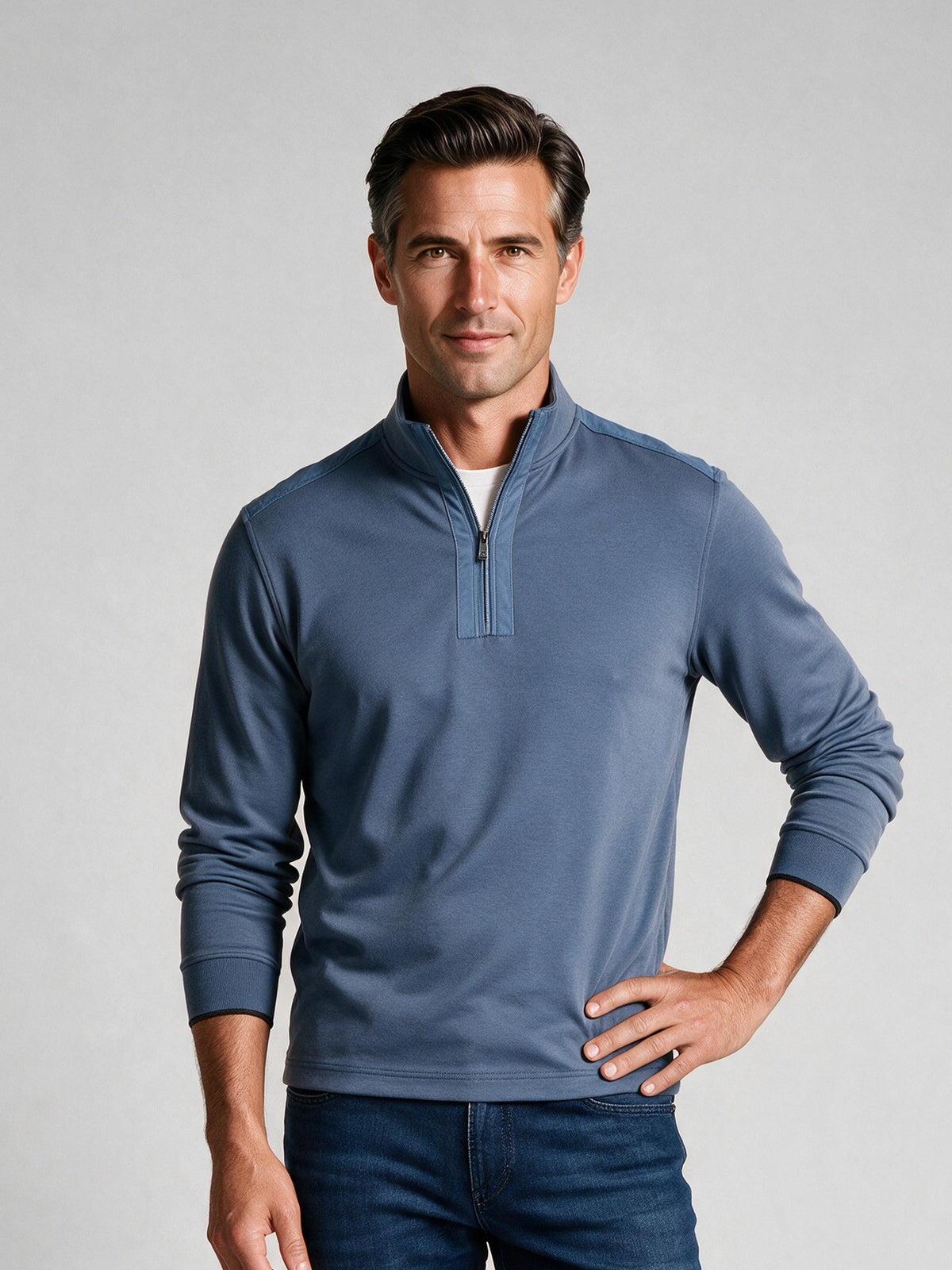 Bugatchi Soft Touch Quarter-Zip Knit, Steel – view 2