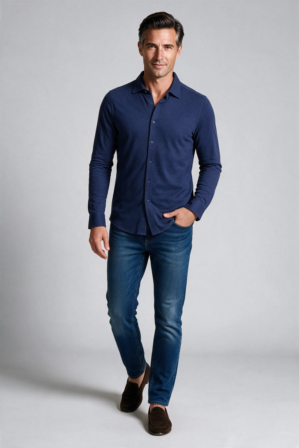 Raffi Aqua Cotton Marquee Shirt in Ocean – on model #Color_Ocean