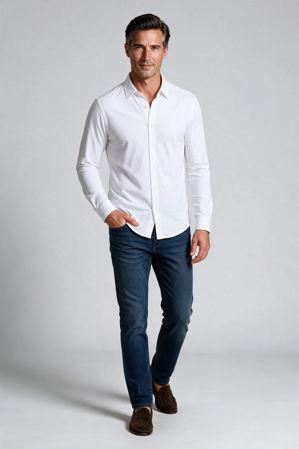 Raffi Aqua Cotton Marquee Shirt in White – on model #Color_White
