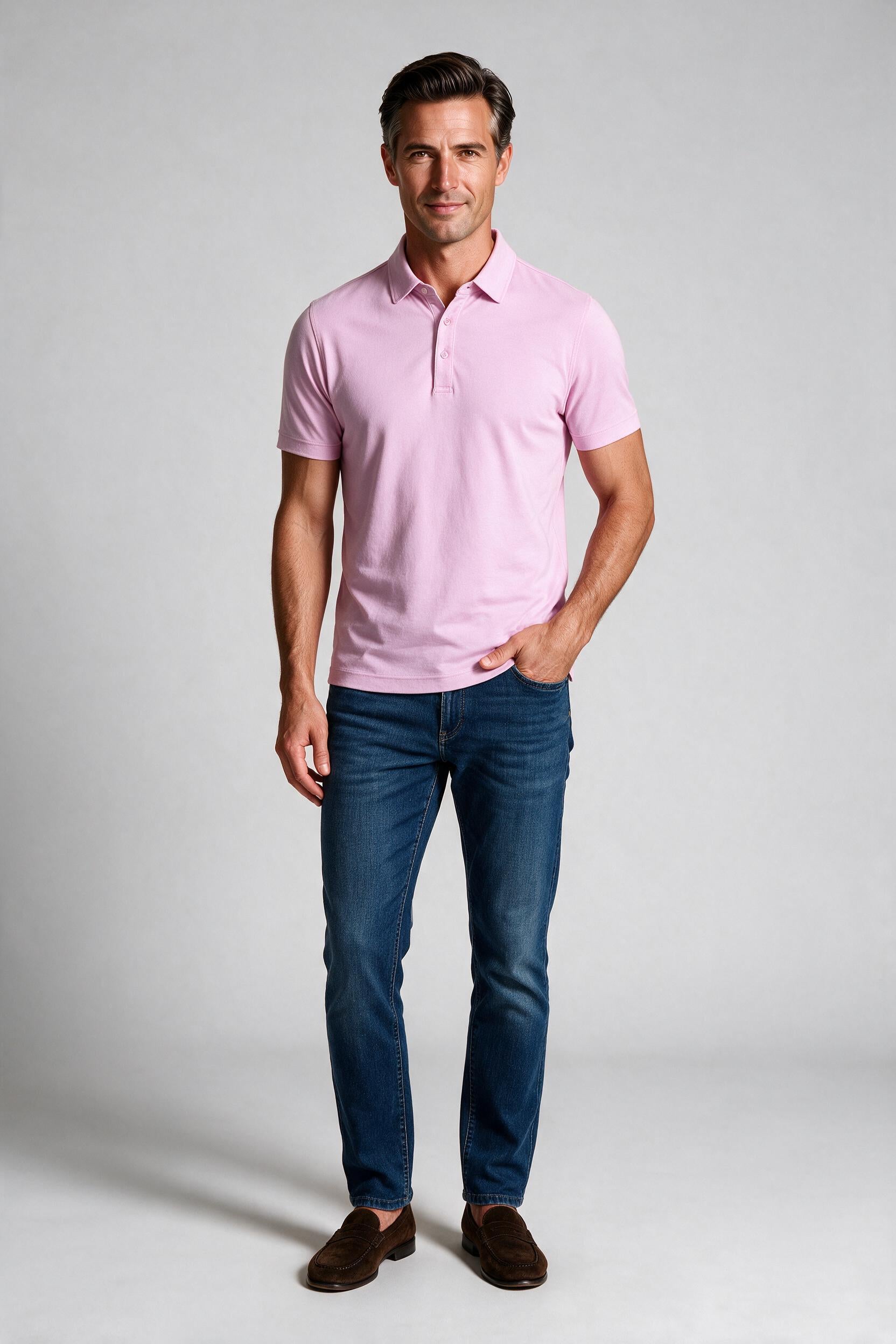 Raffi Aqua Cotton Sherwood Polo in VIOLET – on model #Color_VIOLET