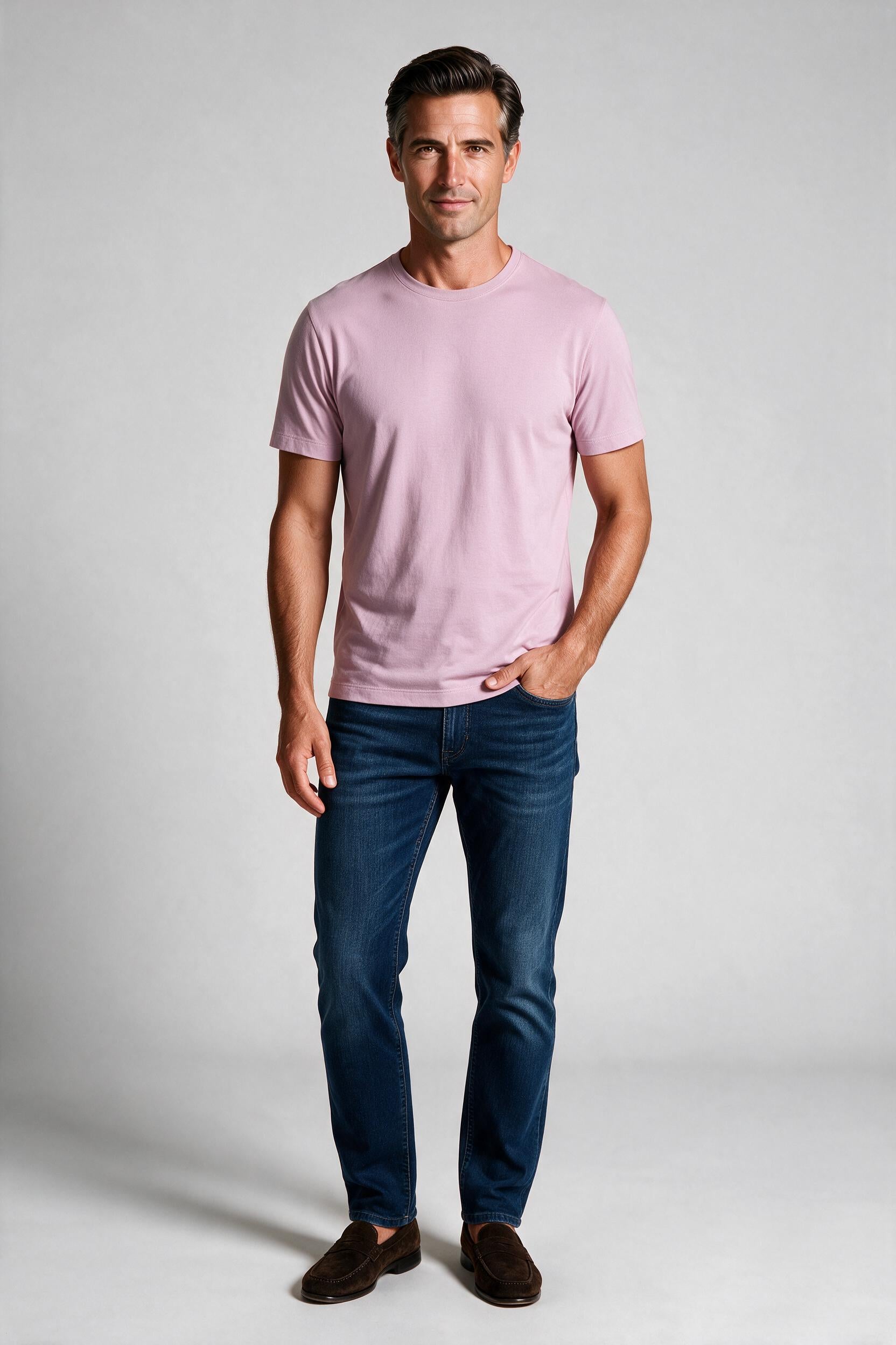 Raffi Aqua Cotton Lafayette Crew Neck Tee in Violet – on model #Color_Violet