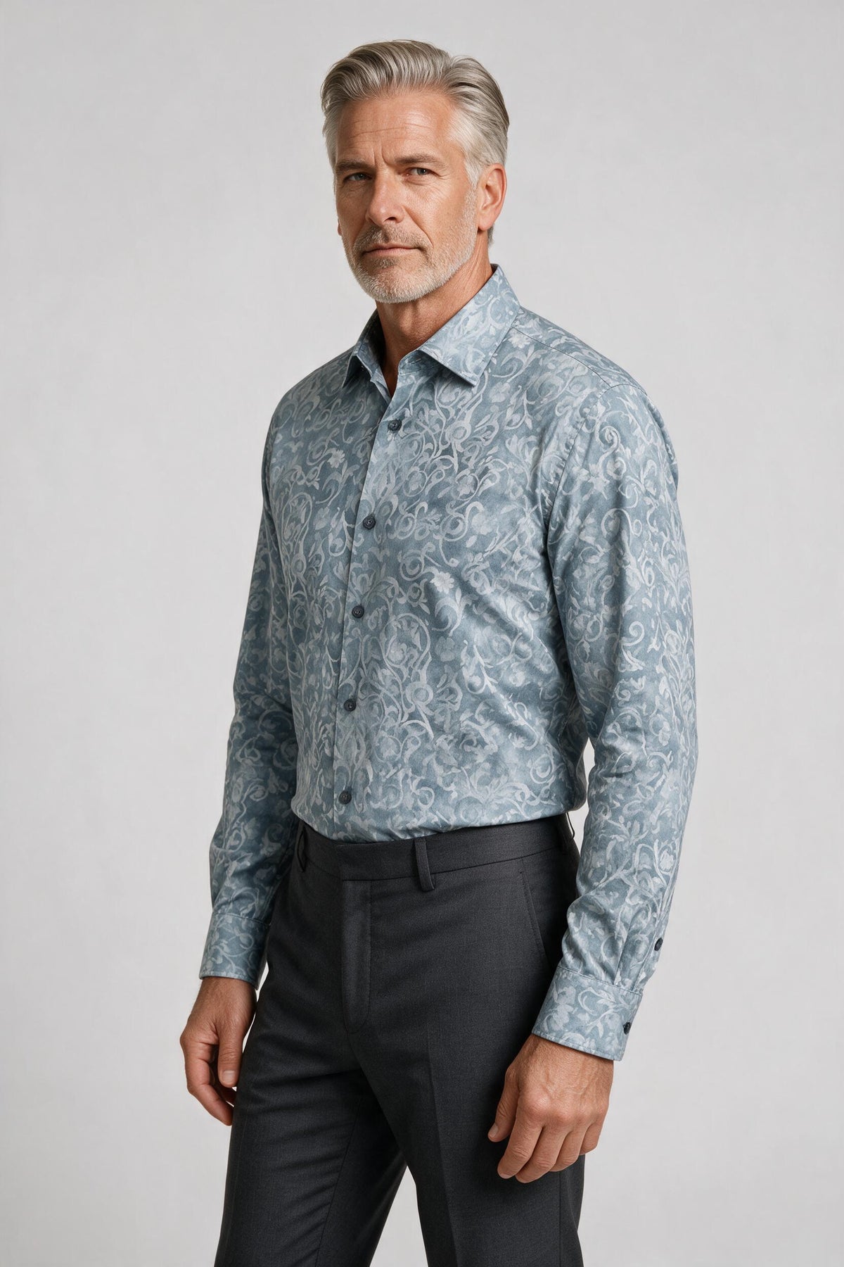 Bugatchi L/S Axel Shirt, Slate | Mondo Uomo Naples FL