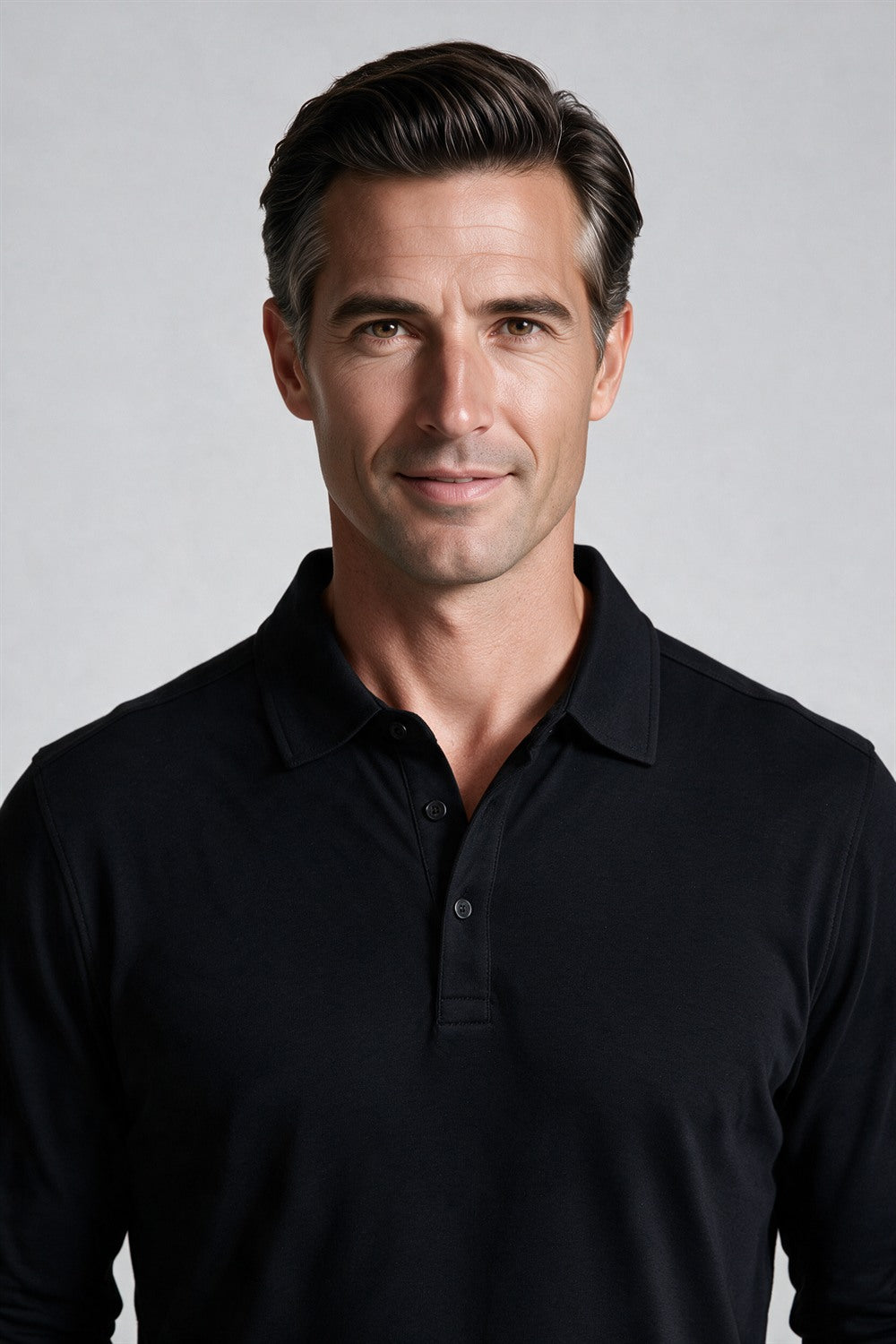 Raffi Aqua Cotton Riviera Polo in Black – close-up #Color_Black