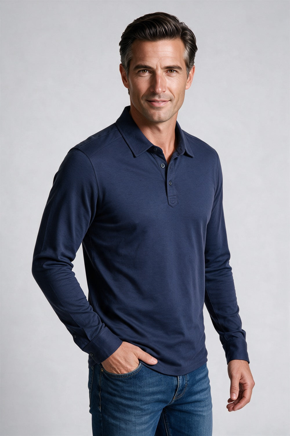 Raffi Aqua Cotton Riviera Polo in Midnight | Mondo Uomo Naples FL #Color_Midnight