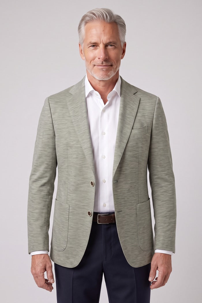 Sixty One Reda Wool & Cashmere Sport Coat, Green – worn by model, close-up