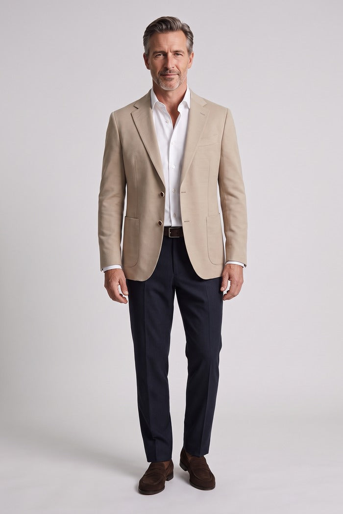 Sixty One Reda Wool & Cashmere Sport Coat, Taupe – full-length on model