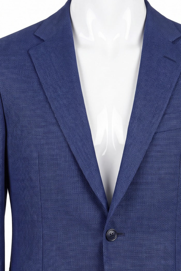 Sixty One Vitale Barberis Basketweave Sport Coat, Blue – lapel and fabric detail