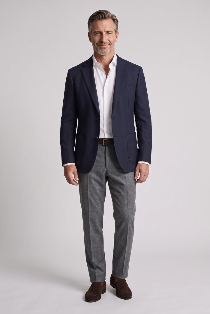 Sixty One Vitale Barberis Basketweave Sport Coat, Navy – full-length on model