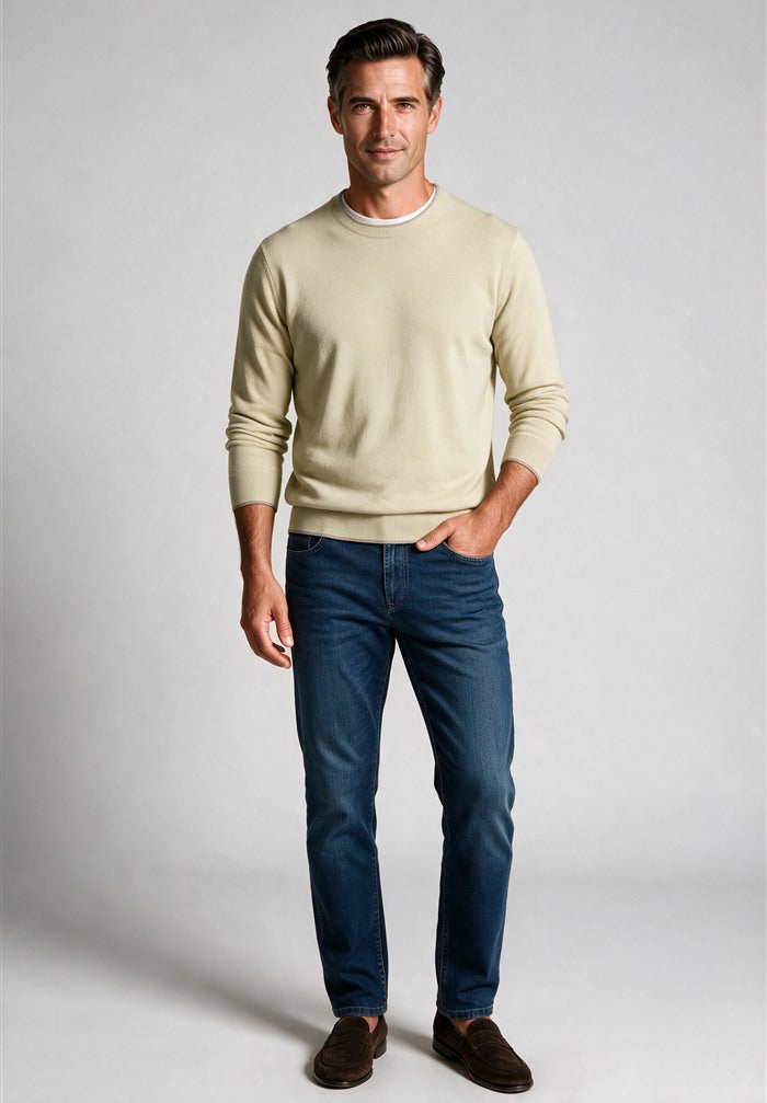 Paul & Shark Soft Piuma Crewneck, Light Green — worn with denim
