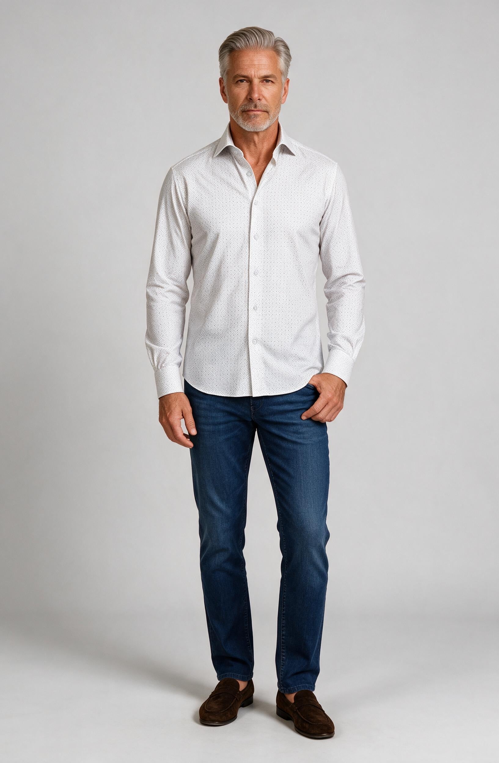 Marcello Floating Star Long Sleeve Shirt — worn with denim