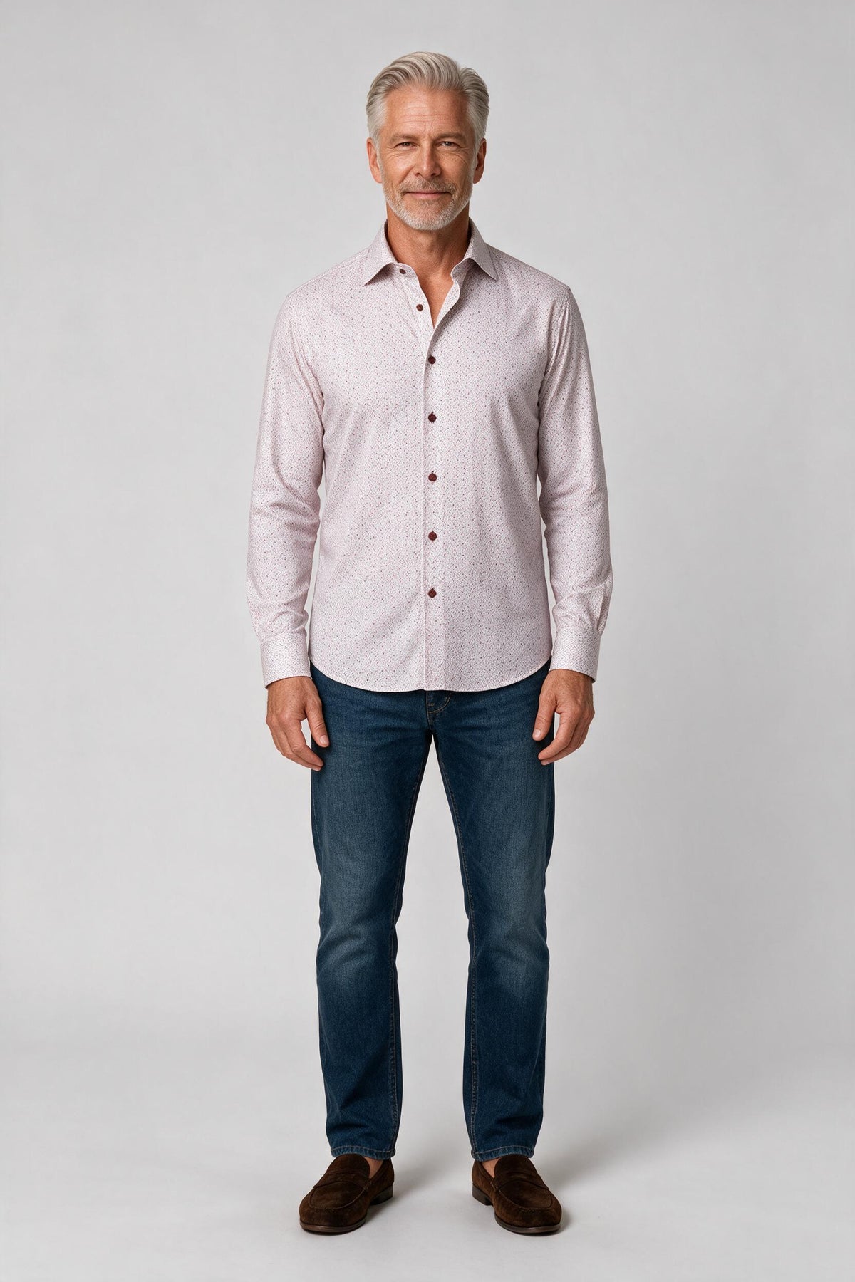 Marcello Open Circles Long Sleeve Shirt — worn with denim