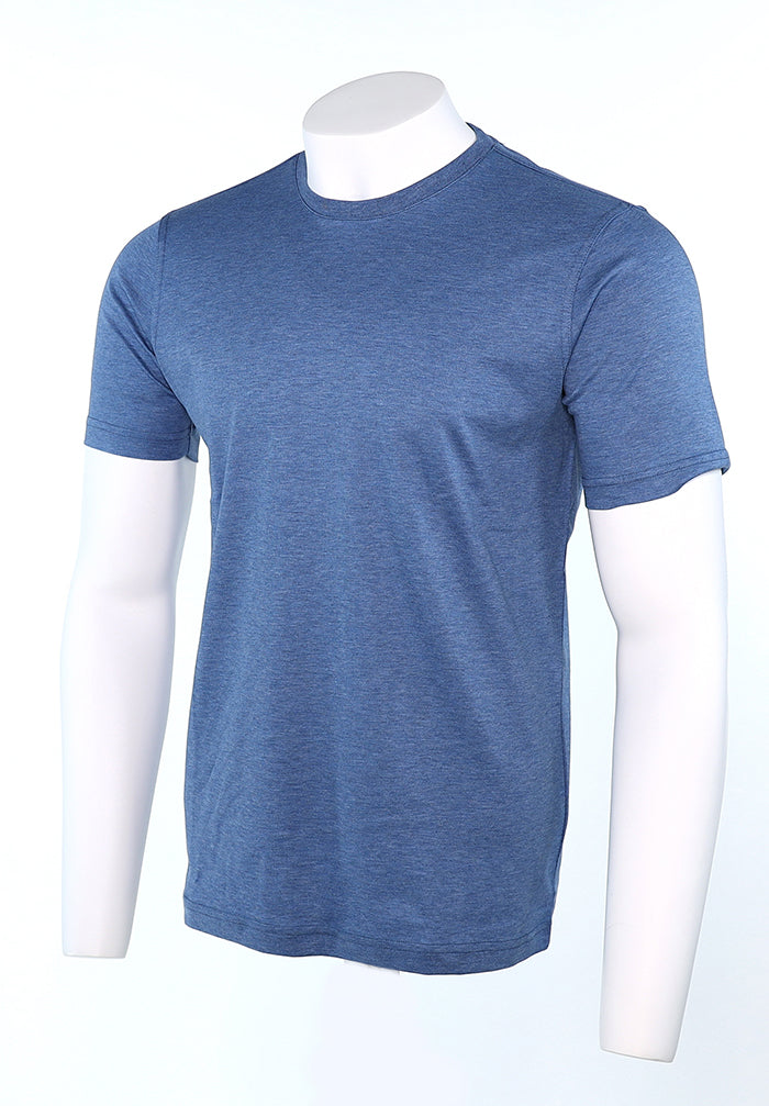 Raffi Pima Cotton Men’s Denim Heather Crew Neck Short Sleeve T-Shirt Angled View RW22202