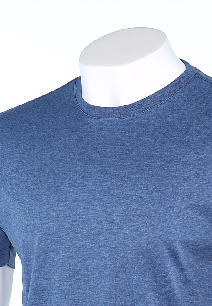 Raffi Men’s Denim Aqua Cotton Short Sleeve Crew Neck T-Shirt Close Up