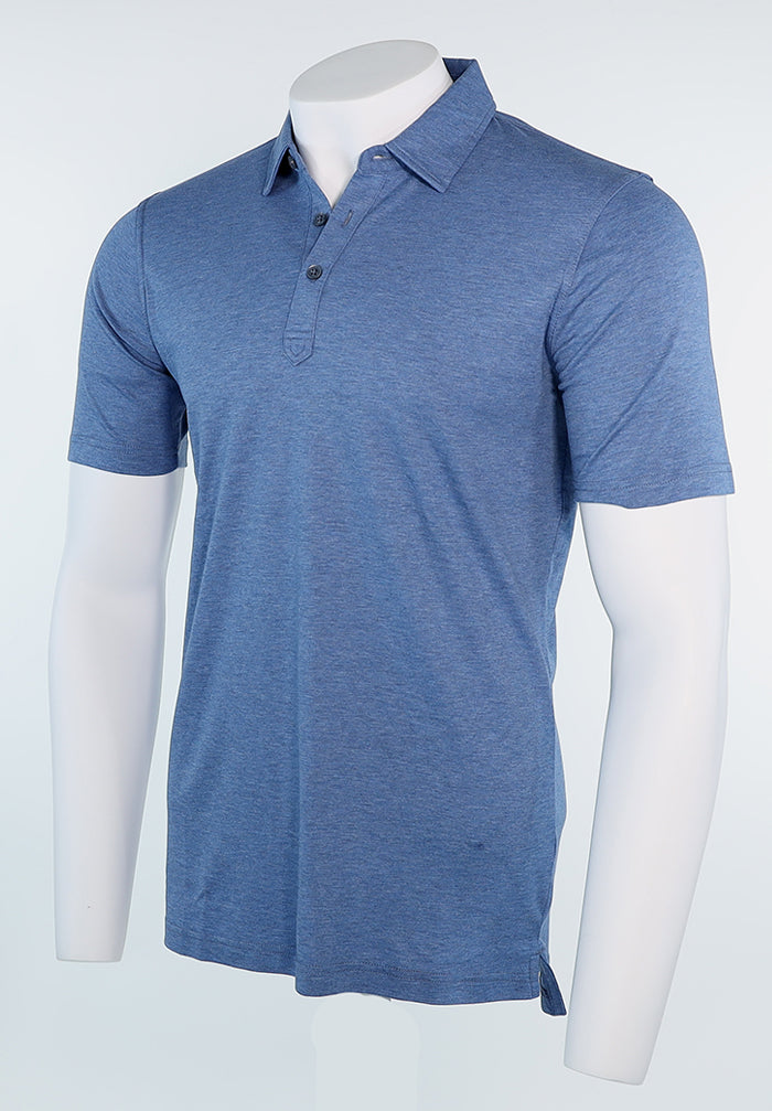 Raffi Pima Cotton Men’s Denim Blue Short Sleeve Polo Shirt in Aqua Cotton Angled View RW 22206