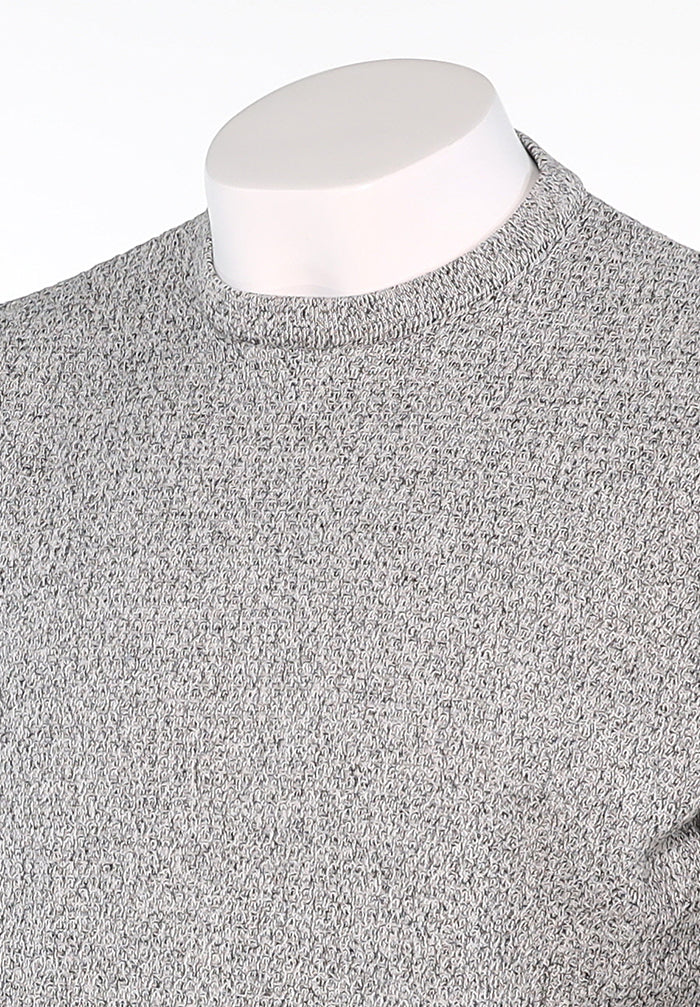 St. Croix White with Grey Mix Crew Neck Sweater – Textured Tonal Knit Collar Detail