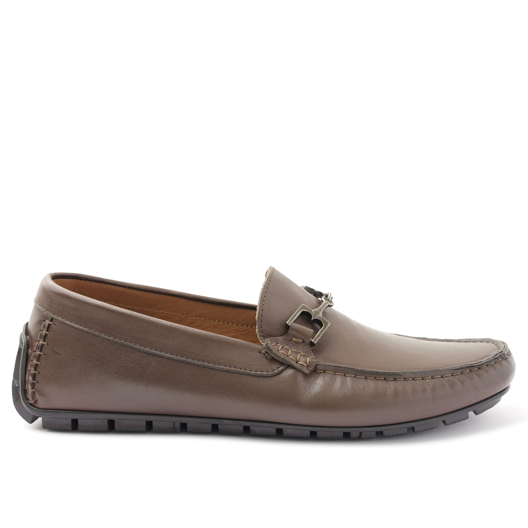 Bruno Magli Men’s Xander Driver Moccasin in Taupe Leather with Genuine Rubber Sole Side View