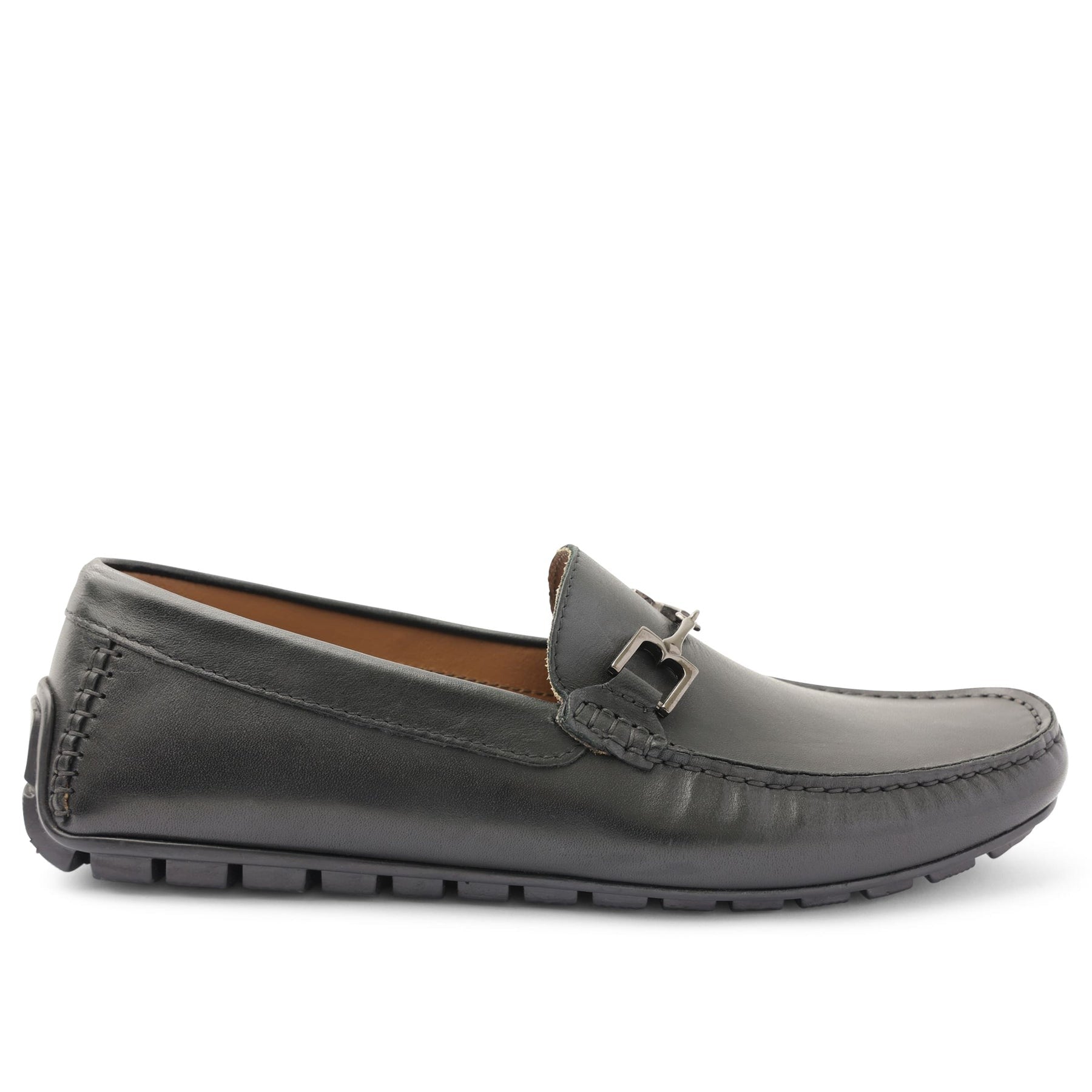Bruno Magli Black Xander Driver Moccasins with Genuine Rubber Sole Side View